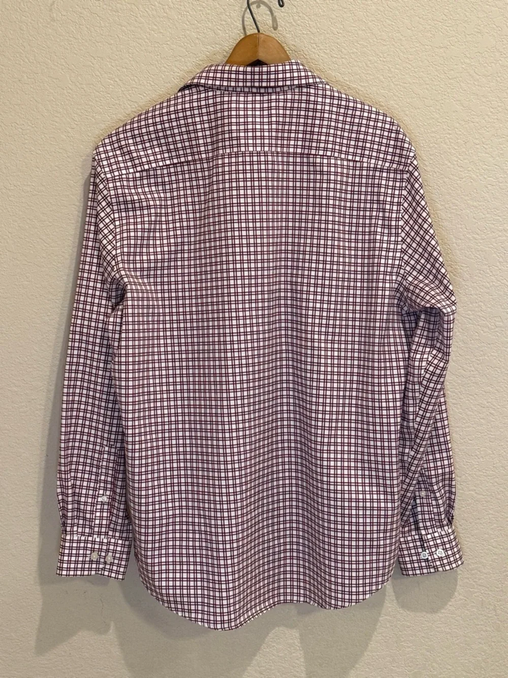Red Navy Plaid Button Down Shirt Mens XL Non-Iron Cotton Classic Men’s Wearhouse